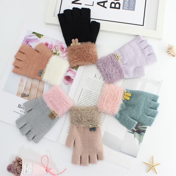 

xnhvi women's winter thickened warm cute rabbit ear decoration student missing finger warm glovesknitting wool gloves writing wool half