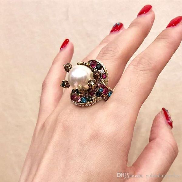 

europe and america fashion women ring gold plated colorful cz pearl ring nice gift for girl friend, Silver
