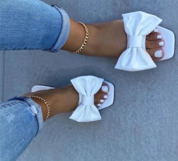 

2020 slippers shoes women sandals new pu leather open toe bow-knot flat casual slides summer outdoor beach female flip flops, Black