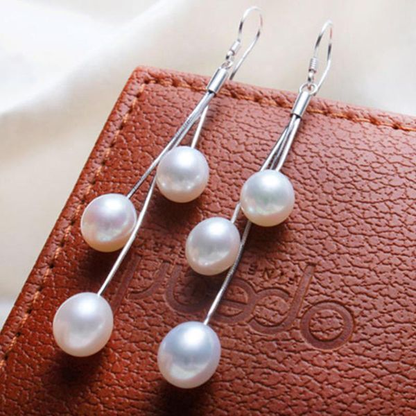 

fashion- stud earring 100% natural freshwater pearl long earrings 925 sterling silver jewelry for women gifts, Golden;silver