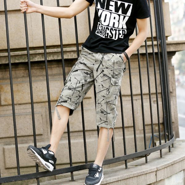 

summer fashion casual workwear loose-fit camouflage short pants multi-pockets men sports shorts thin men's trousers shorts, White;black