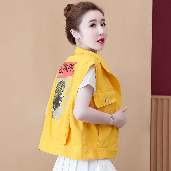 

2020 новый джинсовой свободное корейские печатные пальто жилета яркого алмаза жилет жилет джинсовый trendy, Black;white