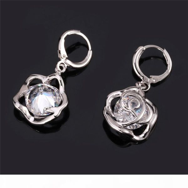 

новый vintage бесконечность роза цирконий серьги 18k real позолоченный подвески моды серьги ювелирные изделия для женщин yeh5202, Silver