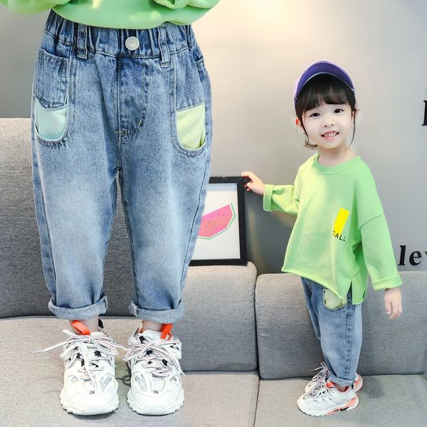 

etrig брюки 2019 осень новый и детская одежда джинсы цвета карман джинсы детская одежда хлопок моды сплошной цвет джинсовой trouse девочек, Blue