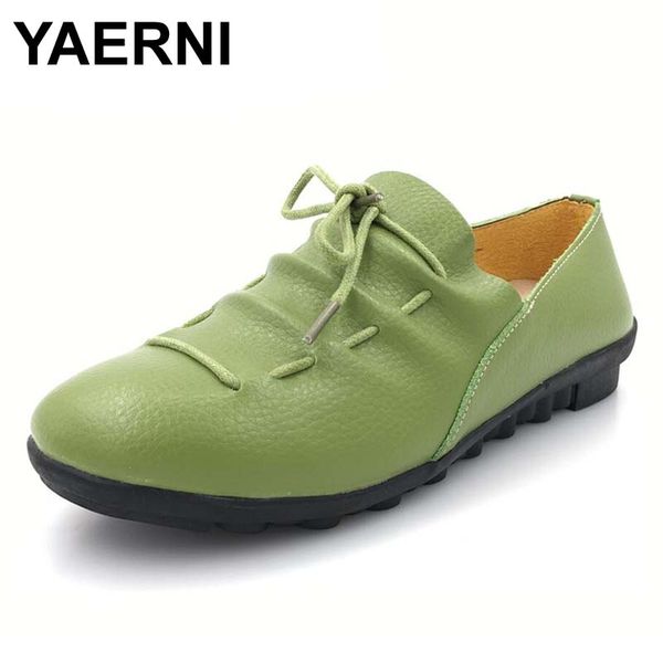 

yaerni 2020 women casual shoes genuine leather flats mom fashion comfortable autumn shoes size 35-41, Black