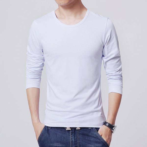 

men's long-sleeved t-shirt autumn & winter slim fit young solid color base shirt on clothes blank adv -40, White;black