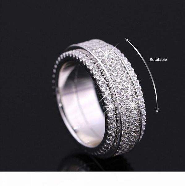 

size 6-9 victoria wieck luxury jewelry 925 sterling silver full white sapphire cz diamond women wedding band rotatable ring for lover gift, Golden;silver