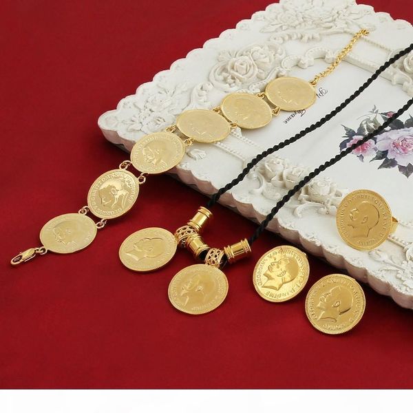

14k желтого золота реальные твердые gf монета ювелирные наборы эфиопский портрет монет набор ожерелье серьги кольца браслет размер черной ве, Black