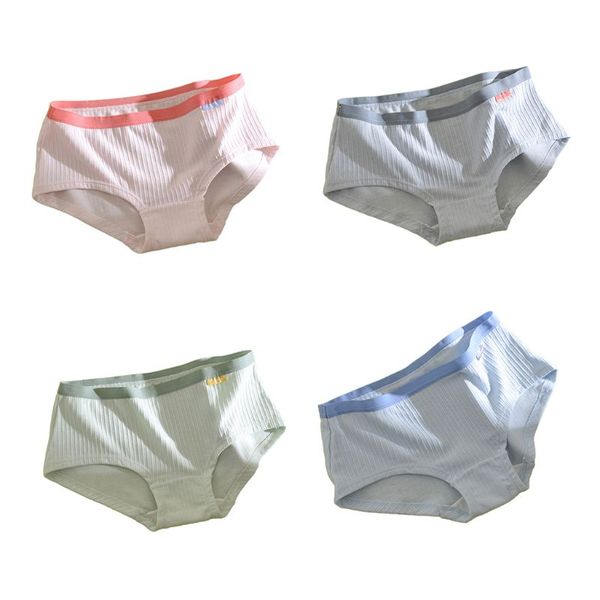 

sport style women girls mid rise underwear solid color ribbed stripes panties 83xf, Black;pink