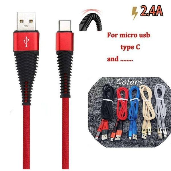 

high resistance 1m 3ft sync data charge cord 2.4a fast charging usb data cable micro usb type c cable for samsung s9 s10 p30 universal cable