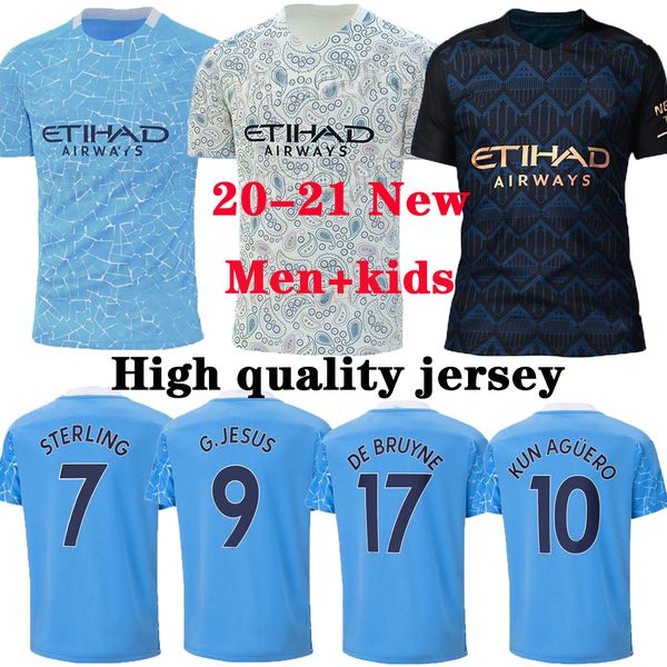 

20 21 men +kids manchester sane soccer jerseys 2020 2021 man city kids kit dzeko kun aguero kompany toure yaya de bruyne home kids shirt, Black;yellow