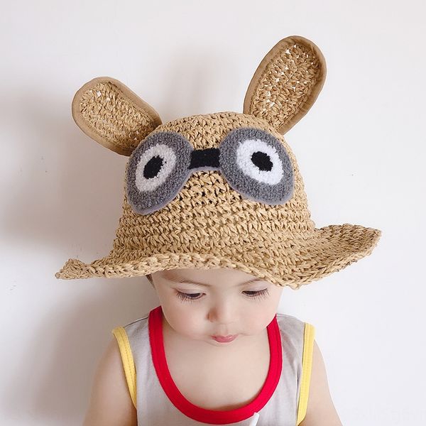 

children's sunshade boy's straw 1-5 years old 3 baby 4 korean sunscreen straw sunscreen hat boy beach sun hat 2, Blue;gray