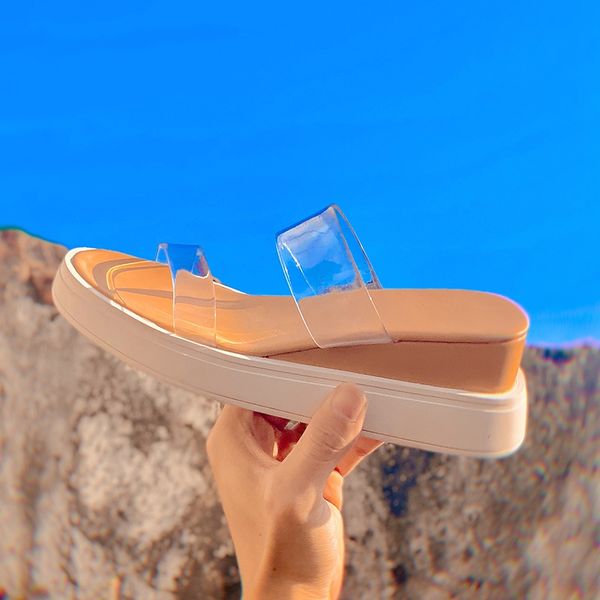 

thick-soled muffin and coat women's summer 2020 new fashion casual wedge sandals transparent sandals women's outer wear 5cm