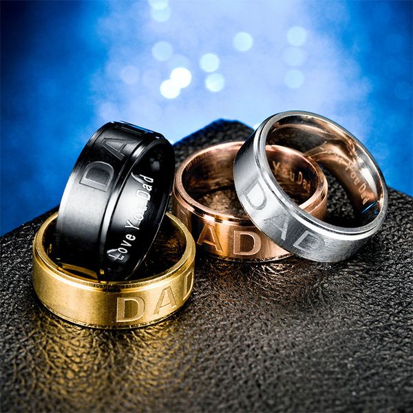 Edelstahl-Ring „Love You Dad“ aus Schwarzgold, Bandringe für Herren, Modeschmuck, Vatertagsgeschenk, Will und Sand