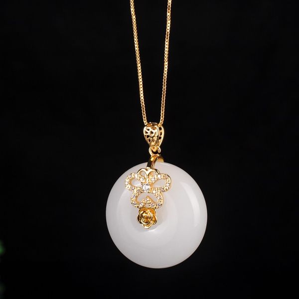 

xinjiang natural pendant gold thread jade safety clasp 925 silver pendant