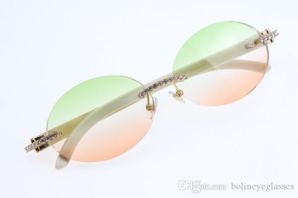 

wholesale diamond rimless white genuine natural horn sunglasses t3524012 stone glasses oval uv400 driving glasses, White;black