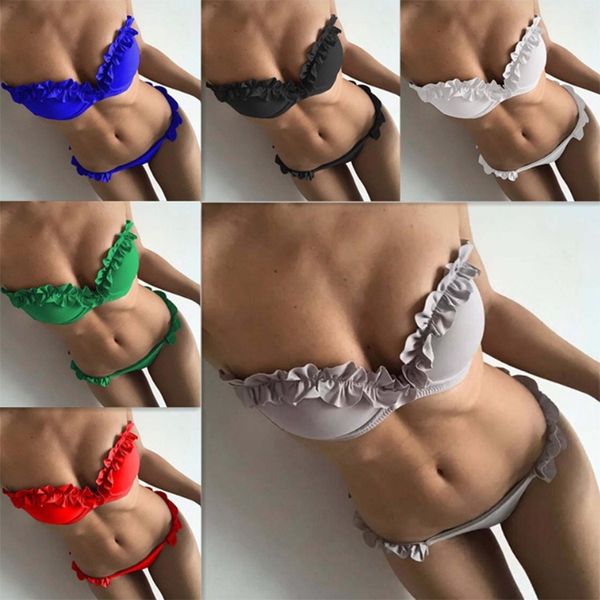 

2019 flower strap solid color hard bag swimsuit bikini women's lace swimsuit bikini, White;black