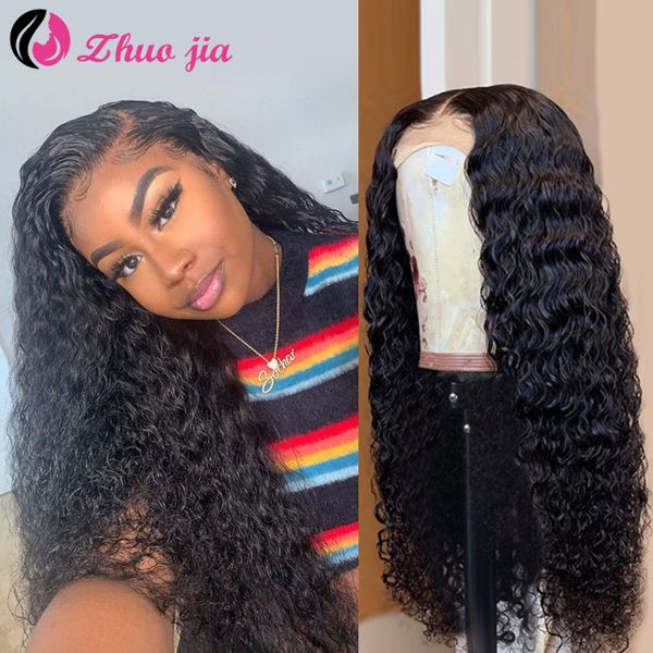 

zhuojia kinky curly wigs 13x6 lace frontal wig malaysian human hair curly wigs 250% density remy hair pre-plucked lace front wig, Black