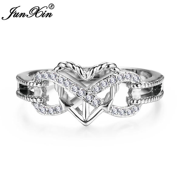 

junxin female infinity heart ring fashion silver color jewelry zircon stone ring vintage wedding rings for women, Golden;silver