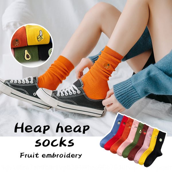 

new cotton double needle korean sweet mori series fruit cotton socks embroidered fruit stacked socks, Pink;yellow