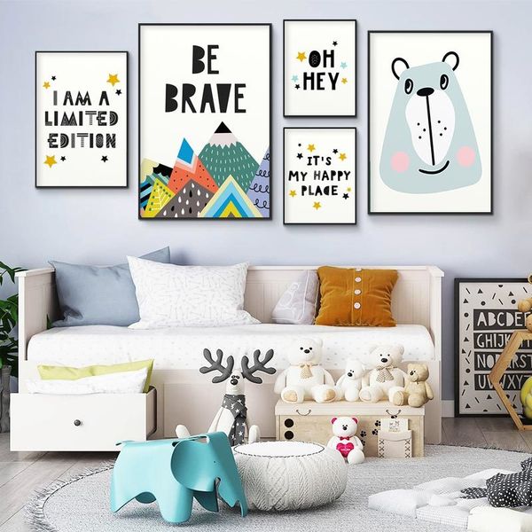 

детские детские wall art весёлые quote холст плакаты печать cartoon bear mountain живопись nordic рисунок дети декор спальня