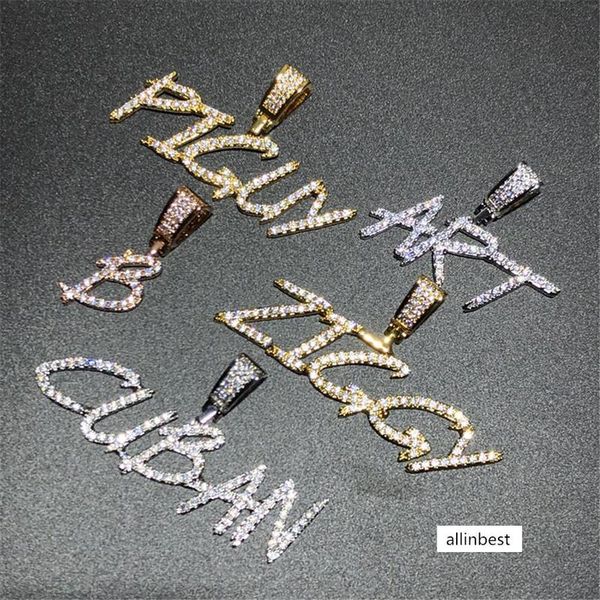 

accessories hip hop brush font custom letter pendant necklace iced out cubic zircon charm jewelry for men women, Silver