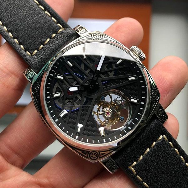 

букс boux часы tourbillon движению st8000 полых механические часы нового s50093g, Slivery;brown