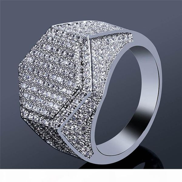 

hip hop cube шестигранной кольцо медь золото серебро цвет покрыло iced out micro pave кубический циркон кольцо для мужчин женщин, Golden;silver