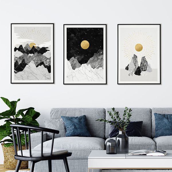 

moon stars искусство печати рок формирование poster восход горы холст картины стены искусства картины для гостиной современные home decor