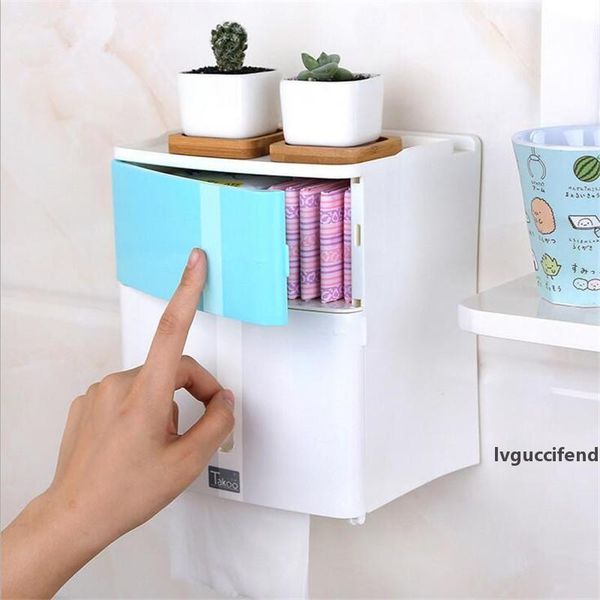 

double layer bathroom storage box toilet paper sanitary napkin storage holder wall mounted shelves for shower gel women t200425