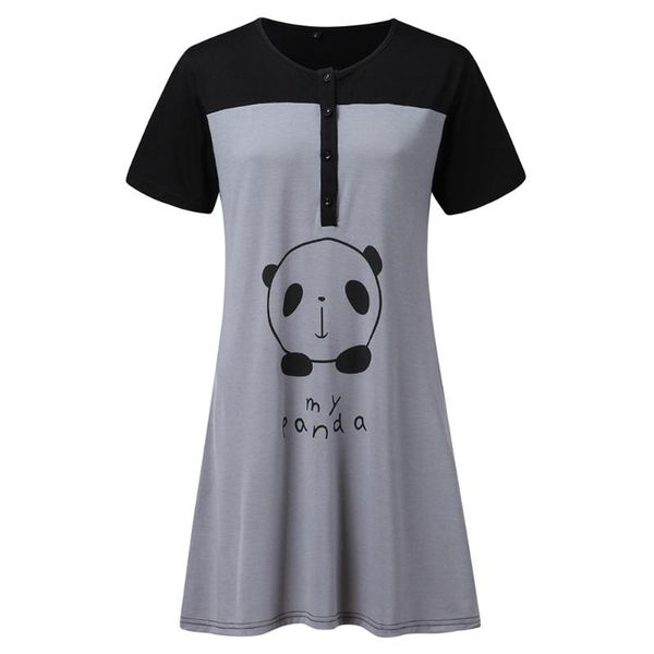 

women breastfeeding dress cartoon print short sleeve summer nightwear mother cotton blend pregnant soft button round neck casual, White