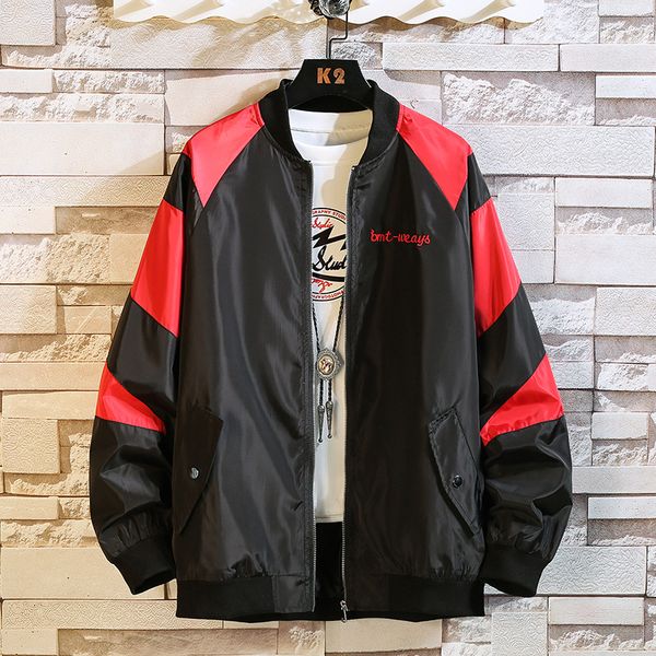 

men's jackets spliced autumn windbreakers coat male black grey patchwork casual regular zipper plus size bomber jacket men, Black;brown