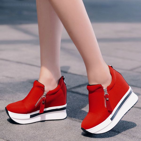 

canvas women's shoes increase in the spring and autumn new casual women's shoes fashion one pedal side zipper, Black