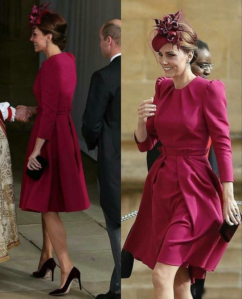 

fuchsia a line short vintage mother of the bride dresses ruched stain crew 2020 three quarter knee length mothers dress formal gowns, Black;red