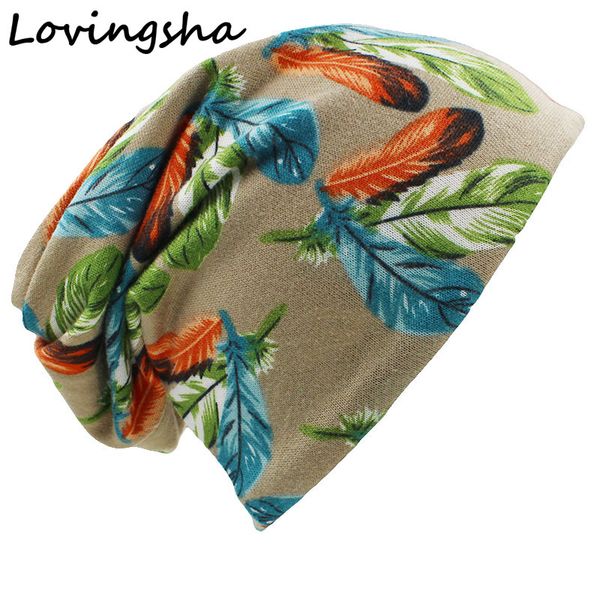 

lovingsha dual-use hats for women brand autumn and winter skullies and beanies ladies thin feather design girl scarf ht057, Blue;gray