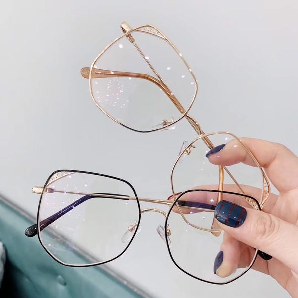 

net red round face new korean style large frame hollow cat's eye plain glasses personalized fashion glasses frame, Silver