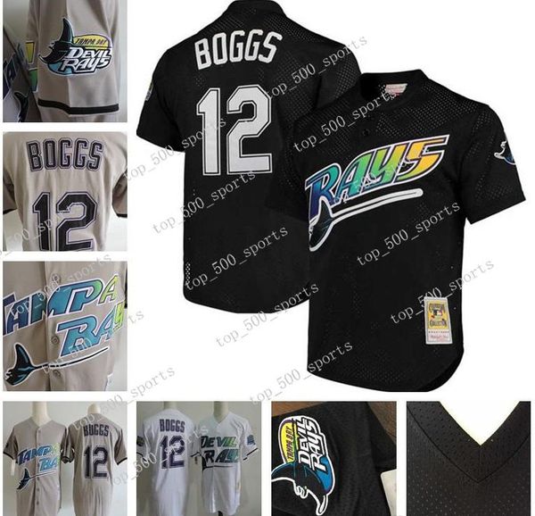 

vintage tampa bay #12 wade boggs jersey turn back the clock home away black white baseball jerseys 1, Blue;black