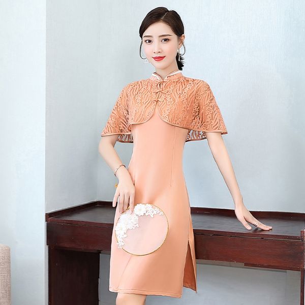 

женская печать cheongsam short sexy тонкого сатин традиционного mandarin collar сатин qipao большого размер 3xl вечерние платья партии, Red