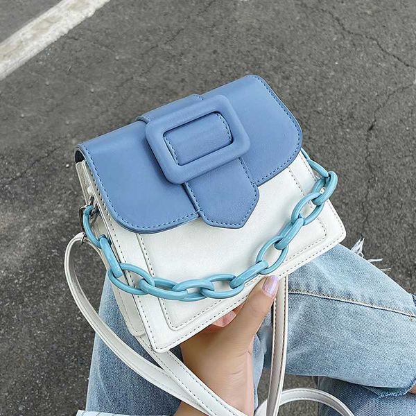 

belt design contrast color pu leather mini crossbody bags for women 2020 summer chain shoulder bags travel handbags
