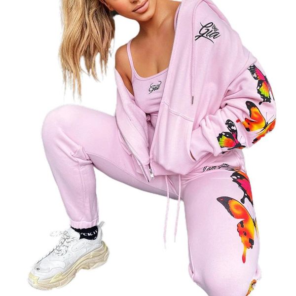 

running sets 2021 autumn 2pcs sports suit hooded zipper stitch jackets high waist long pants bodycon women set, Black;blue