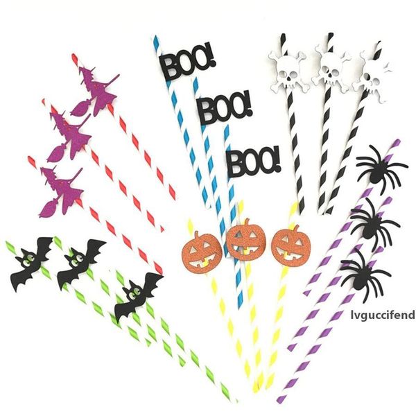 

halloween p props spider skull pumpkin bat witch boo paper drinking straw party supplies halloween decoration jk1909