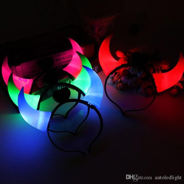 

halloween led devil horns lights cheering rave toys flashing hair clip headband light-emitting hairpin decoration toys