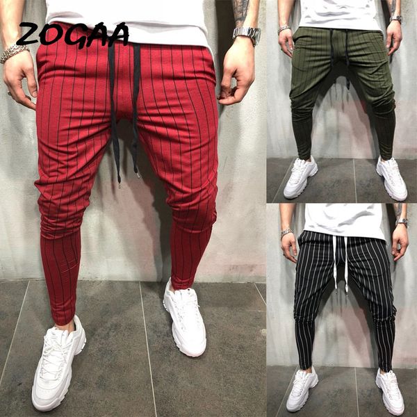 

zogaa 2020 men's new casual pants fashion personality casual sports slim stripe tether jogging men's pants ankle-length, Black