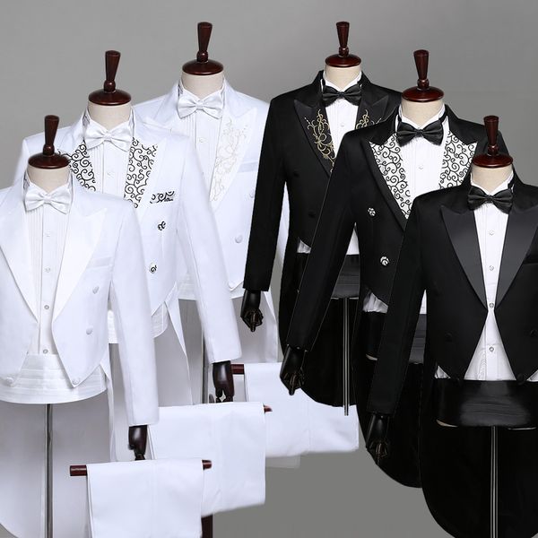 

men's formal slim fit formal suit long sleeve blazer coat jacket tuxedo full dress magician show teams chorus costume dt1465, White;black