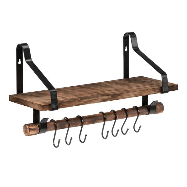 

industrial wall pipe shelving bookcase rustic wood storage floating shelf & hooks wall-mounted rack with 8 hooks