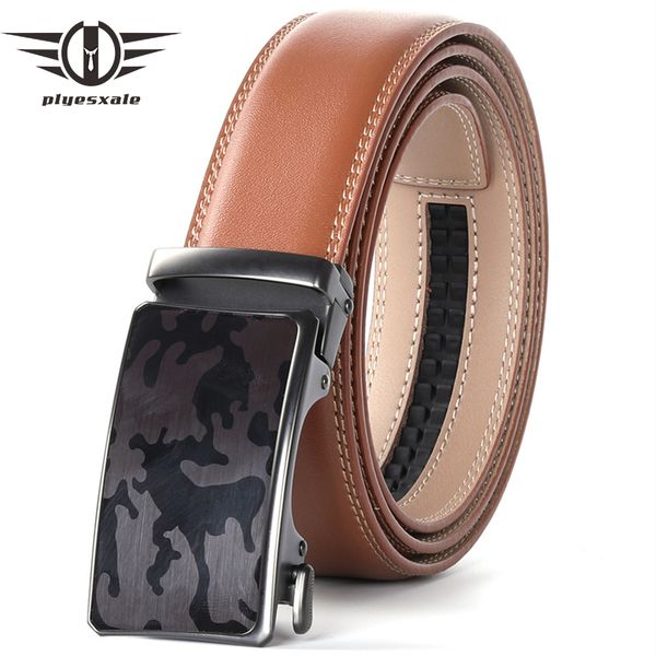 

plyesxale camouflage automatic buckle belt for men 2020 black coffee brown men's leather dress belts luxury ceinture homme b68, Black;brown