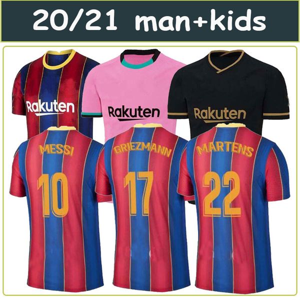 

20 21 messi griezmann kids kit soccer jerseys rakitic suarez pique de jong dembele f. de jong rafinha home away football shirt, Black;yellow