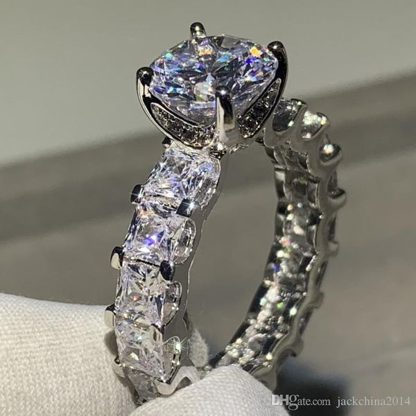 

size 5-10 luxury jewelry real 925 sterling silver round cut white z cz diamond gemstones promise women wedding engagement band ring gift, Slivery;golden