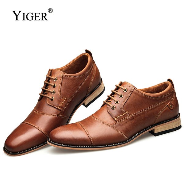

yiger new men dress shoes formal shoes men's handmade business shoes wedding big size genuine leather lace-up male 0249, Black