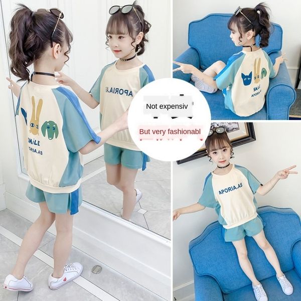 

am747 2019 summer new girls' western style casual shorts korean style short-sleeved shorts two-piece suit for medium and large children